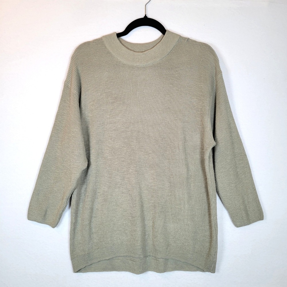 Free People Womens Malibu Mockneck Knit Sweater Size XS Green Oversized Boho